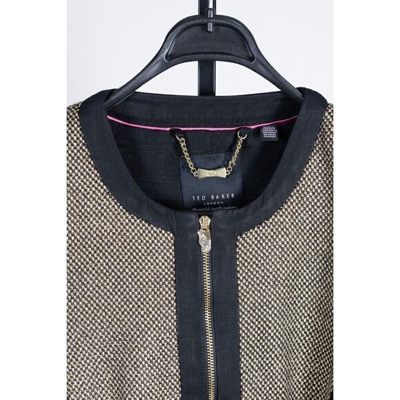 NEW TED BAKER women’s gold sparkle boucle dressy blazer jacket zip size 2 - Picture 5 of 17